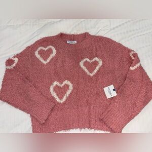 Arizona Jean Company Women's Pink Heart Knit Sweater